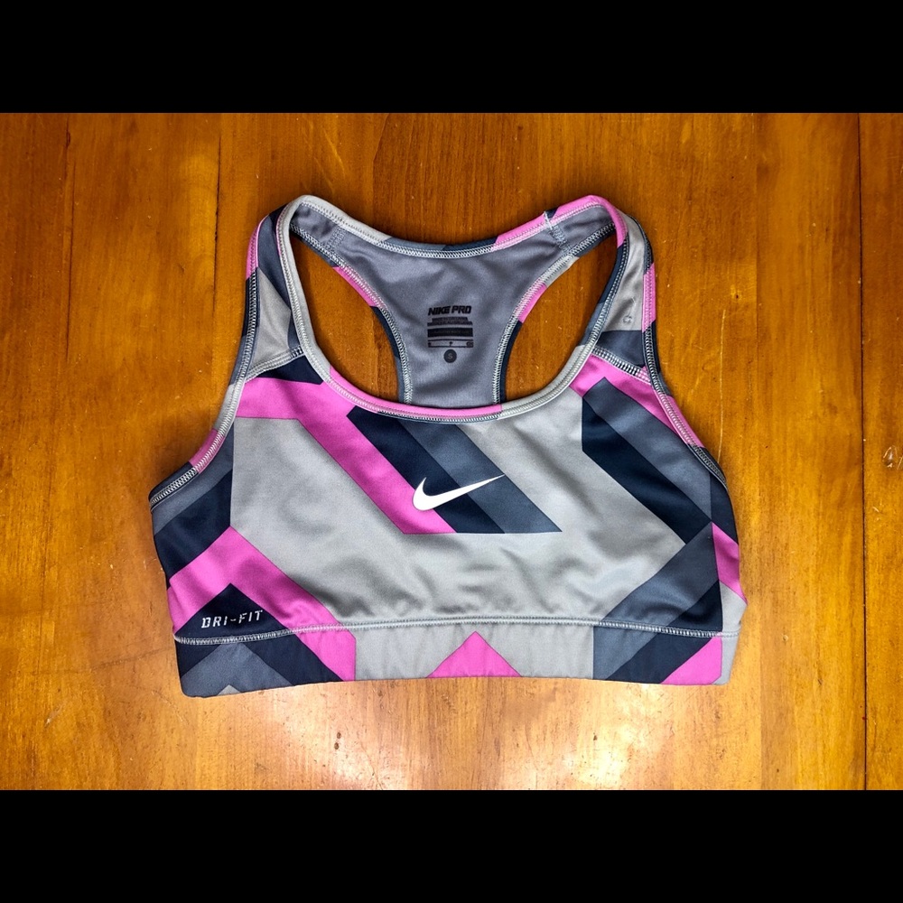 Nike Pro Grey Pink Dark Blue Sports Bra Sz Small